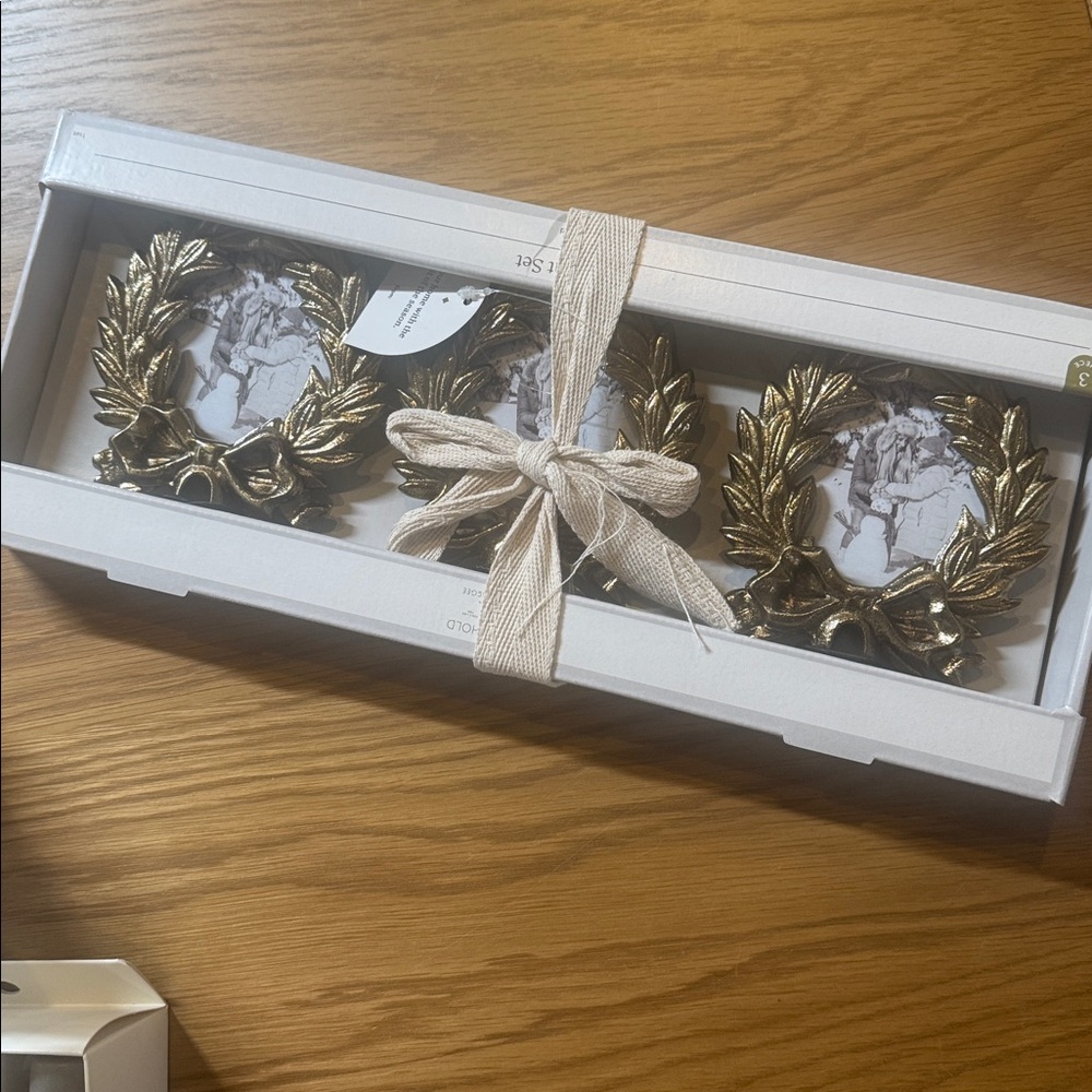 Set of 3 Gold Wreath Picture Frame Christmas Ornaments - Threshold Studio McGee - Picture 4 of 4